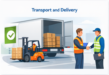 Carregamento da carga, transporte e confirmação de entrega bem-sucedida